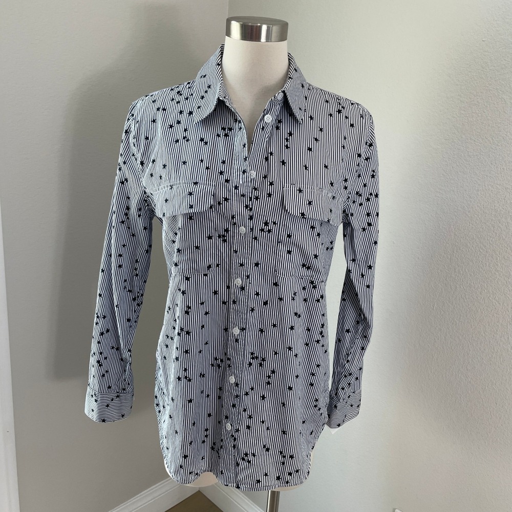 EQUIPMENT Womens Medium Preppy Signature Stars and Stripes Long Sleeve Top Shirt